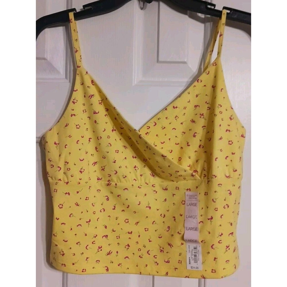 NWT Women's/Jr Girls SO Wrap Front Crop Cami Top Size L 11-13 Yellow Ditsy Tank